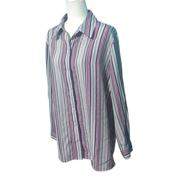 Vintage Nikki Strips Loose Button Down Long Sleeves Shirt Pink Gray Black Size L - Picture 2 of 4
